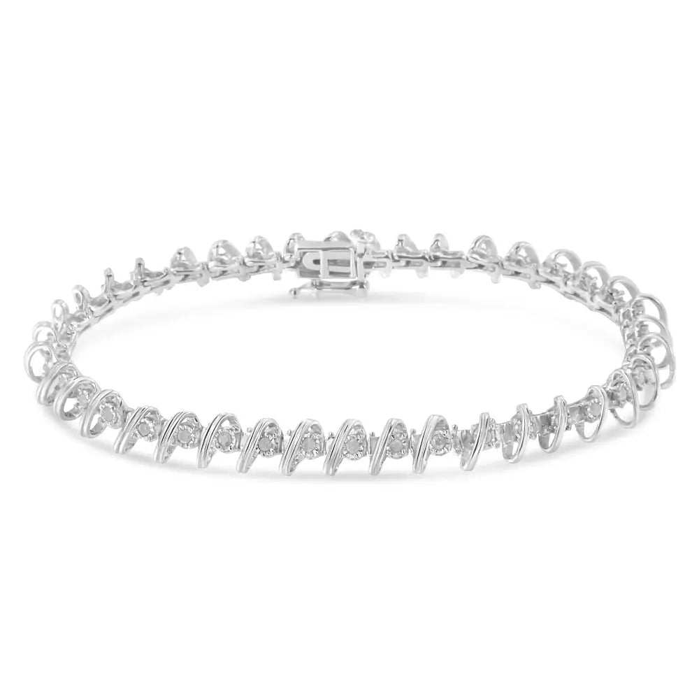 Exquisite.925 Sterling Silver Miracle-set 7’’ Tennis Bracelet with Diamonds