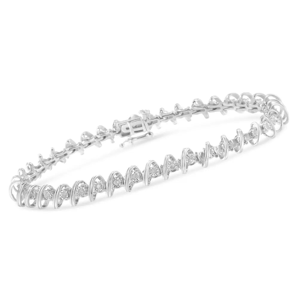 Exquisite.925 Sterling Silver Miracle-set 7’’ Tennis Bracelet with Diamonds