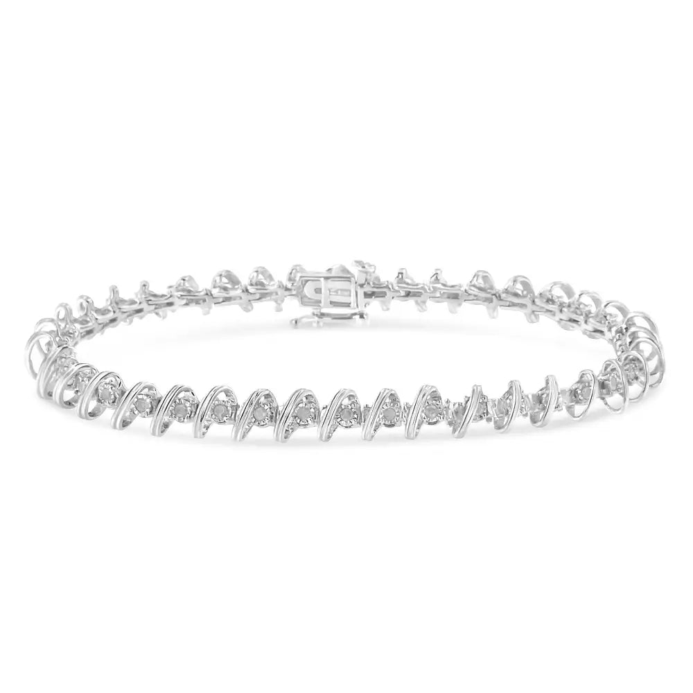 Exquisite.925 Sterling Silver Miracle-set 7’’ Tennis Bracelet with Diamonds