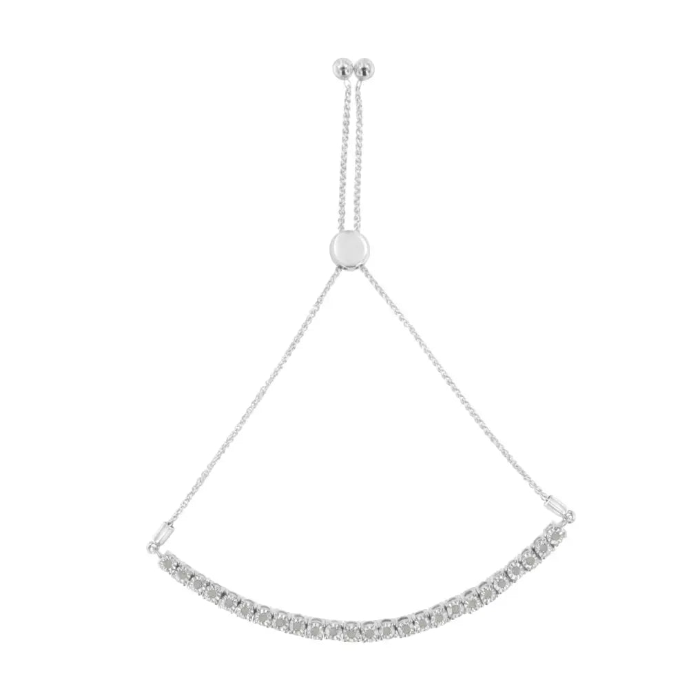 Exquisite.925 Sterling Silver Miracle-set Diamond Adjustable Bolo Tennis