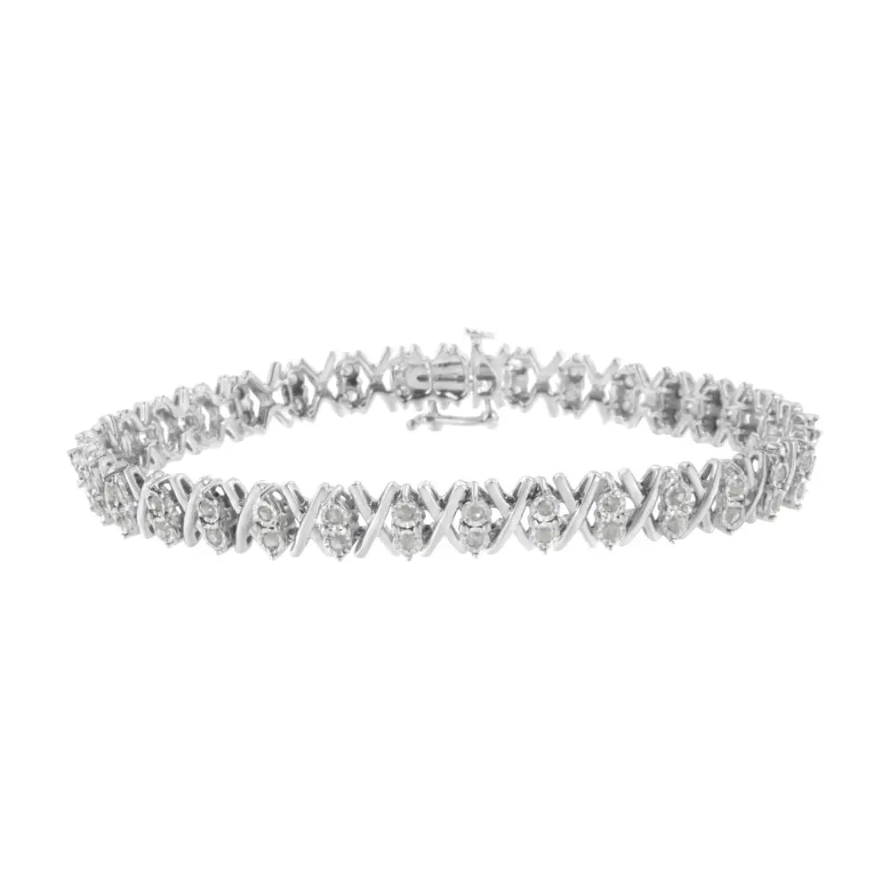 Exquisite.925 Sterling Silver Miracle-set X-link 7’’ Tennis Bracelet