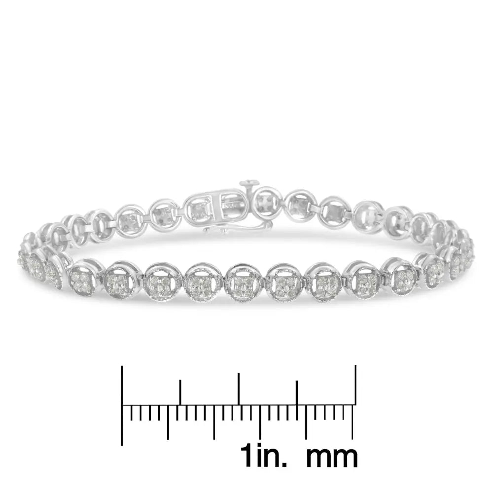 Exquisite.925 Sterling Silver Open Circle Wheel Link Tennis Bracelet