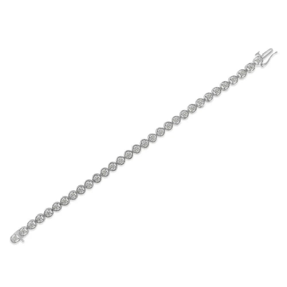 Exquisite.925 Sterling Silver Open Circle Wheel Link Tennis Bracelet