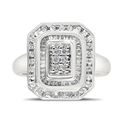 Exquisite.925 Sterling Silver Round and Baguette Diamond Ring