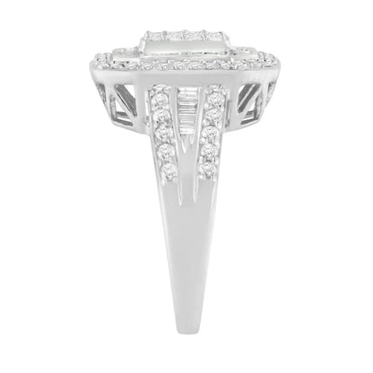 Exquisite.925 Sterling Silver Round and Baguette Diamond Ring