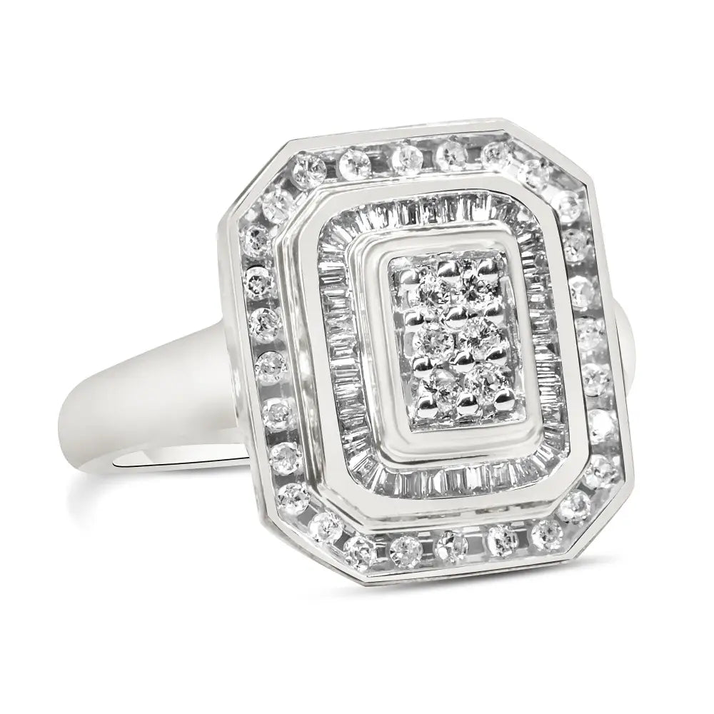 Exquisite.925 Sterling Silver Round and Baguette Diamond Ring