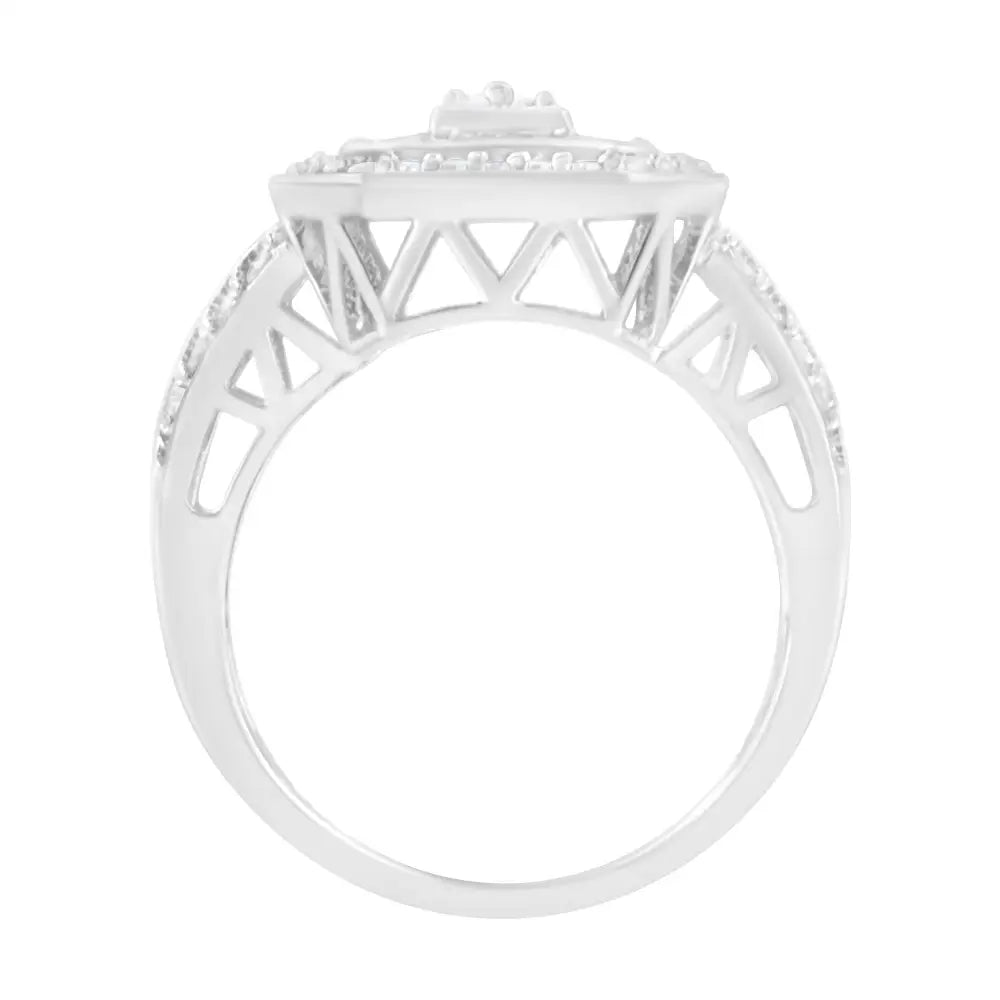 Exquisite.925 Sterling Silver Round Baguette Diamond Cathedral Ring