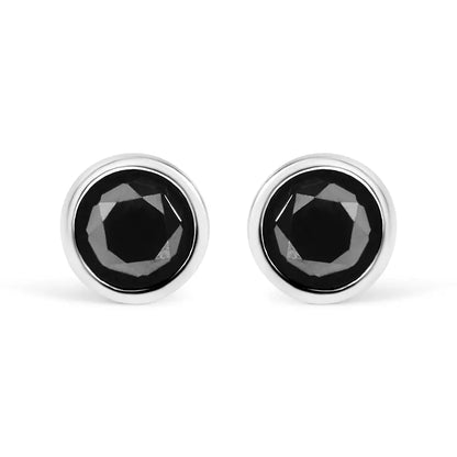 Exquisite.925 Sterling Silver Round Brilliant-cut Black Diamond Earrings