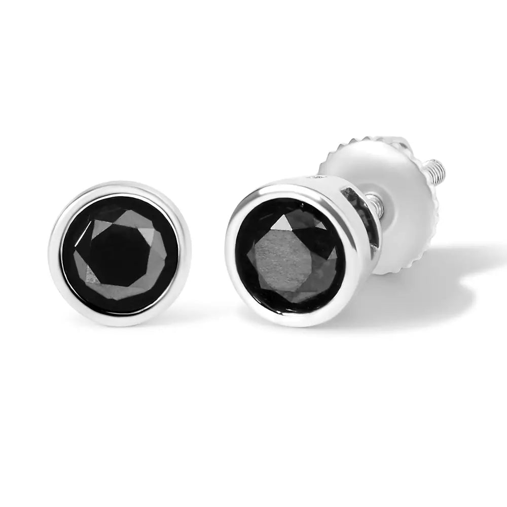 Exquisite.925 Sterling Silver Round Brilliant-cut Black Diamond Earrings