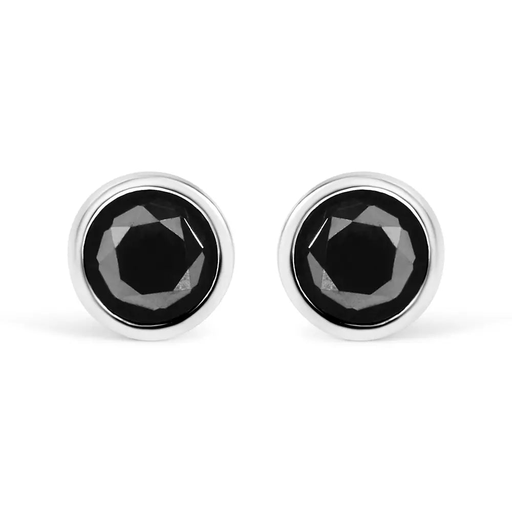 Exquisite.925 Sterling Silver Round Brilliant-cut Black Diamond Earrings