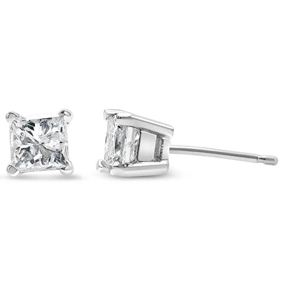 Exquisite Ags Certified 14k Gold Princess-cut Solitaire Diamond Earrings