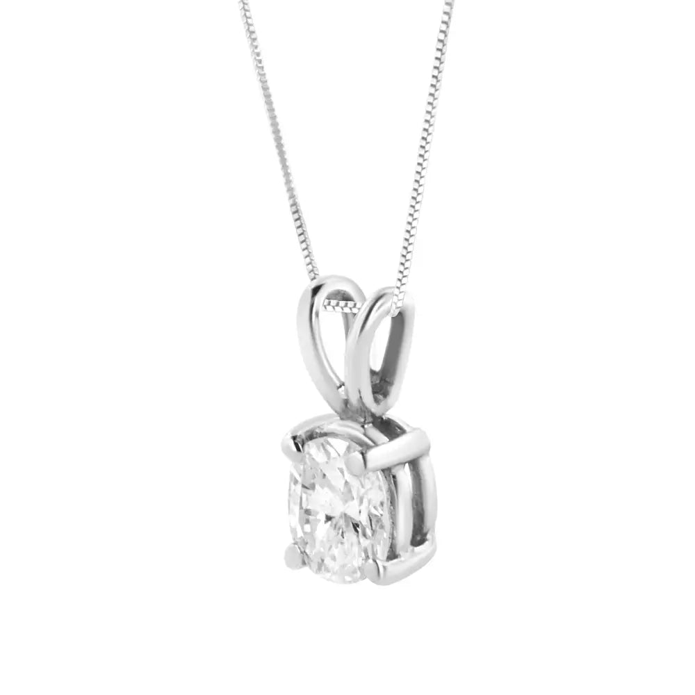 Exquisite Ags Certified 14k White Gold Diamond Oval Pendant Necklace