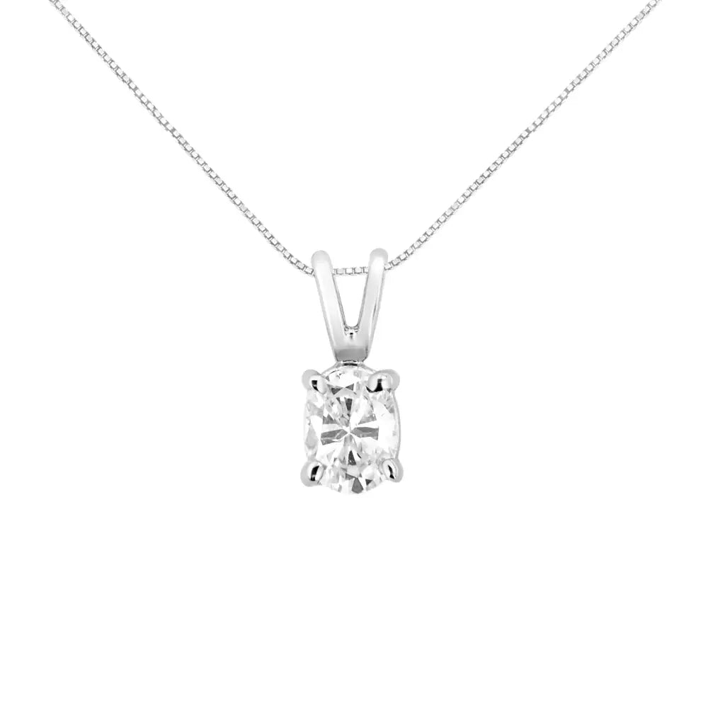 Exquisite Ags Certified 14k White Gold Diamond Oval Pendant Necklace