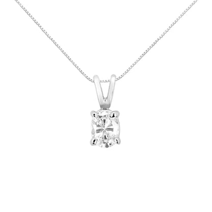 Exquisite Ags Certified 14k White Gold Diamond Oval Pendant Necklace