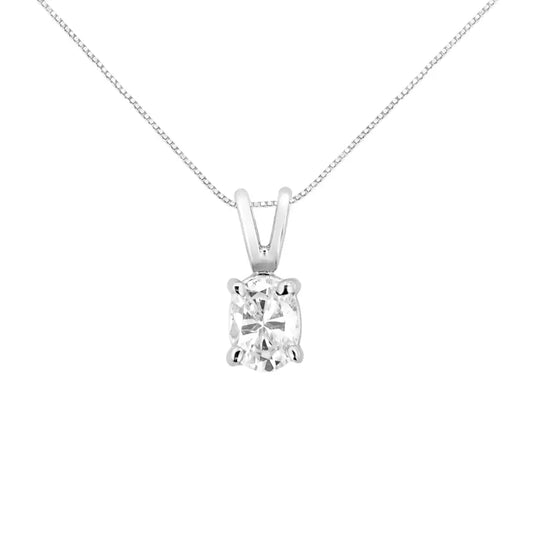 Exquisite Ags Certified 14k White Gold Diamond Oval Pendant Necklace