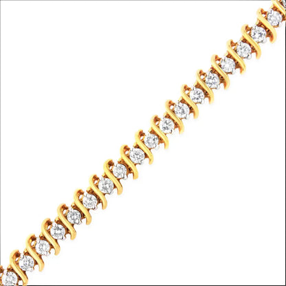 Exquisite Ags Certified 18k Yellow Gold Link Wrapped Diamond Tennis Bracelet