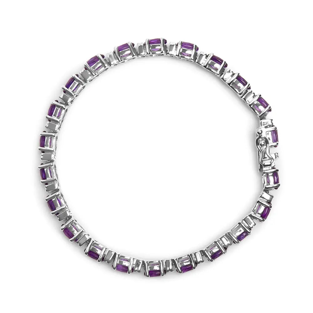 Exquisite Alternating Oval Amethyst Link Tennis Bracelet in Sterling Silver