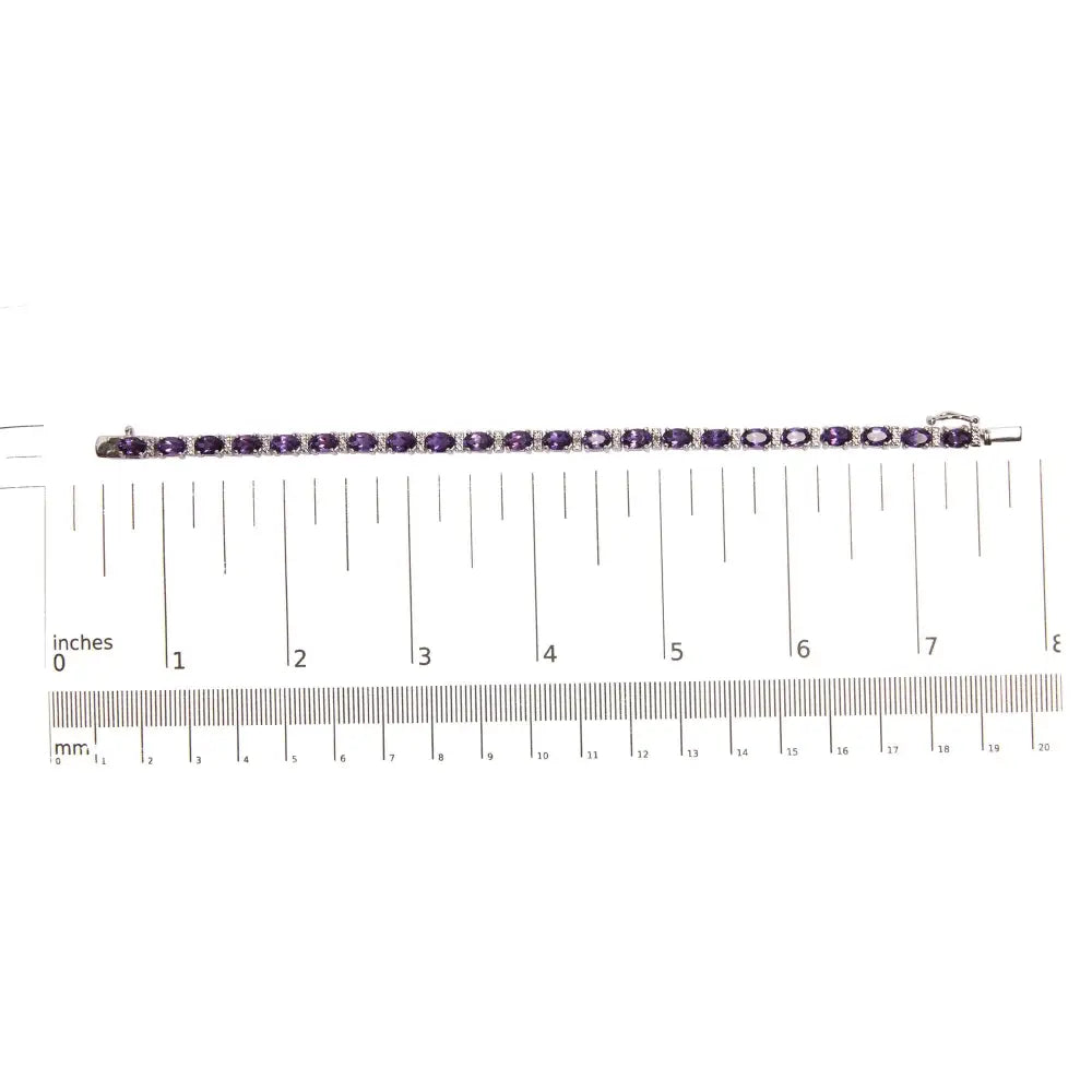 Exquisite Alternating Oval Amethyst Link Tennis Bracelet in Sterling Silver