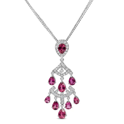 Exquisite Art Deco Inspired Pink Tourmaline Double-strand Pendant Necklace