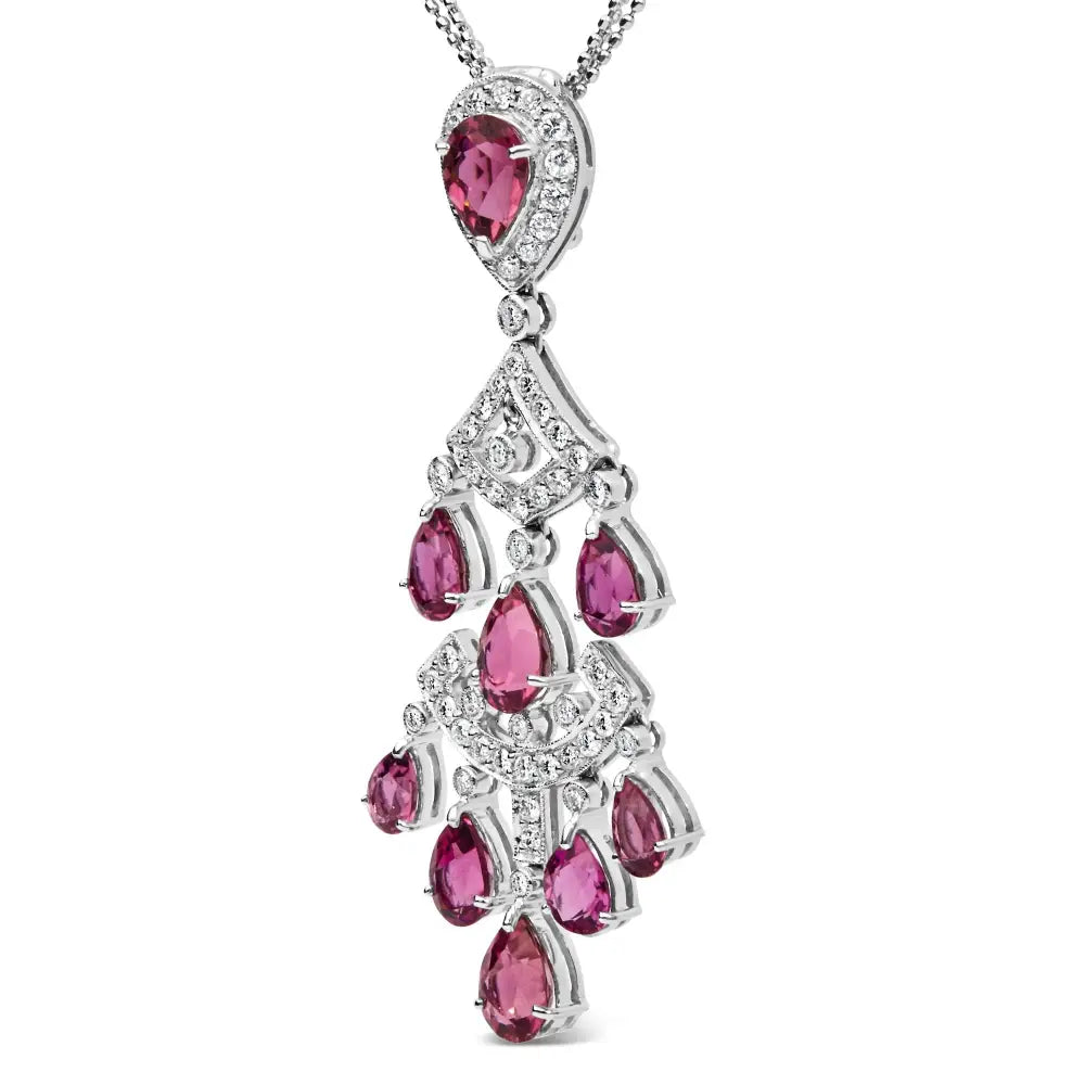 Exquisite Art Deco Inspired Pink Tourmaline Double-strand Pendant Necklace