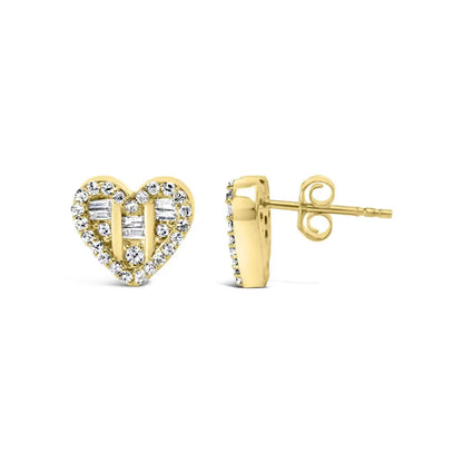 Exquisite Baguette Diamond Composite Heart Shaped Stud Earrings