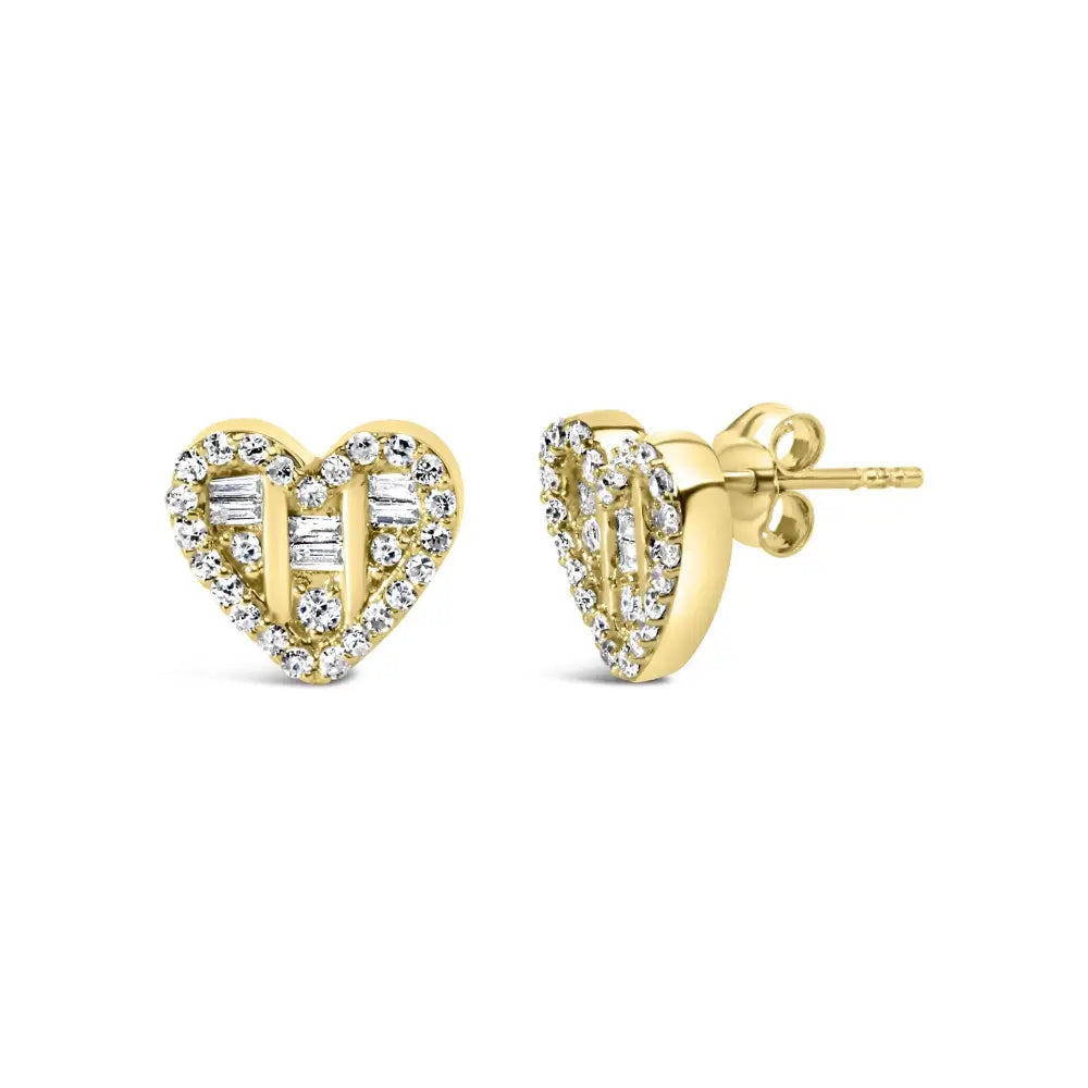 Exquisite Baguette Diamond Composite Heart Shaped Stud Earrings