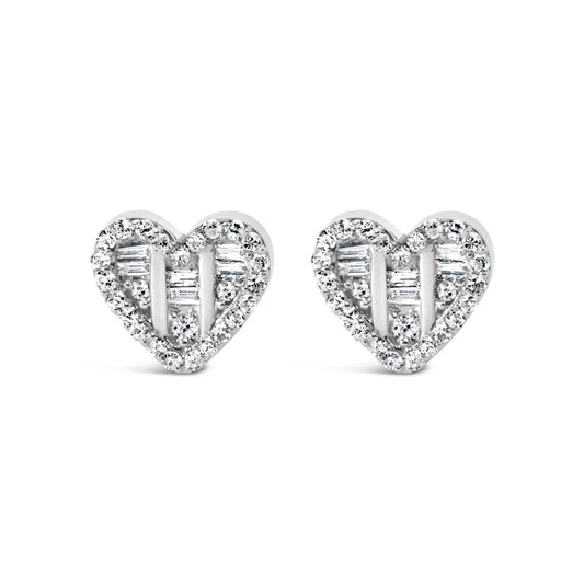 Exquisite Baguette Diamond Composite Heart Shaped Stud Earrings