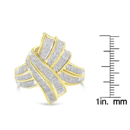 Exquisite Baguette Diamond Knot Channel Statement Ring in 10k Gold Plating