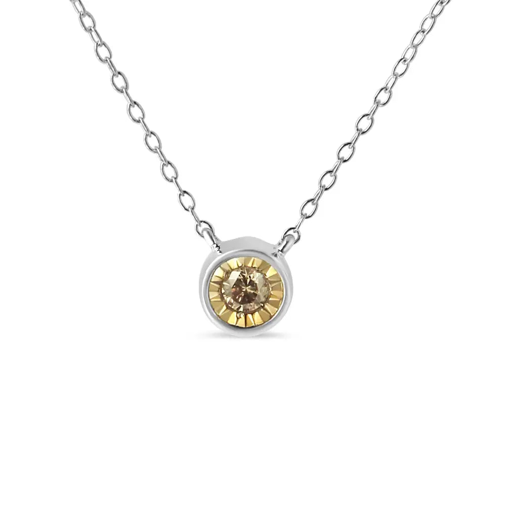 Exquisite Bezel Set Champagne Diamond Solitaire Pendant Necklace