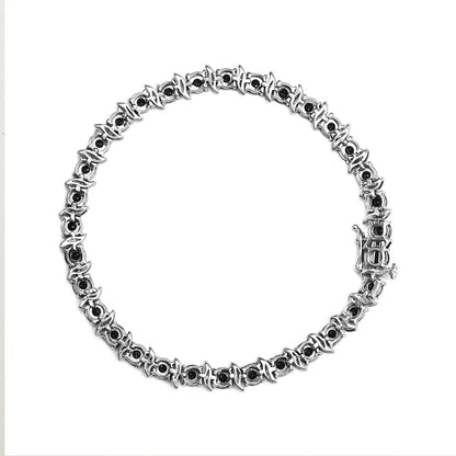 Exquisite Black Treated Diamond S-curve Link Tennis Bracelet in Sterling Silver