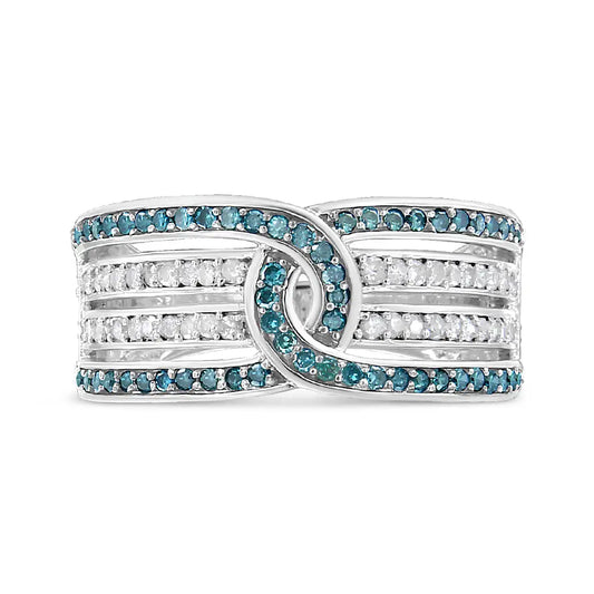 Exquisite Blue Color Treated Diamond Band Ring in Sterling Silver