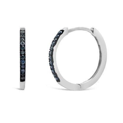 Exquisite Blue Diamond Hoop Snap Earrings in 925 Sterling Silver