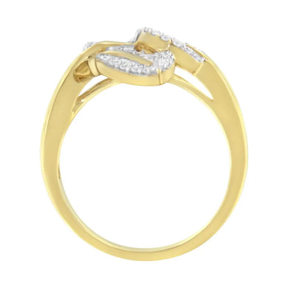 Exquisite Bypass Triple Leaf Ring with Round and Baguette Diamonds