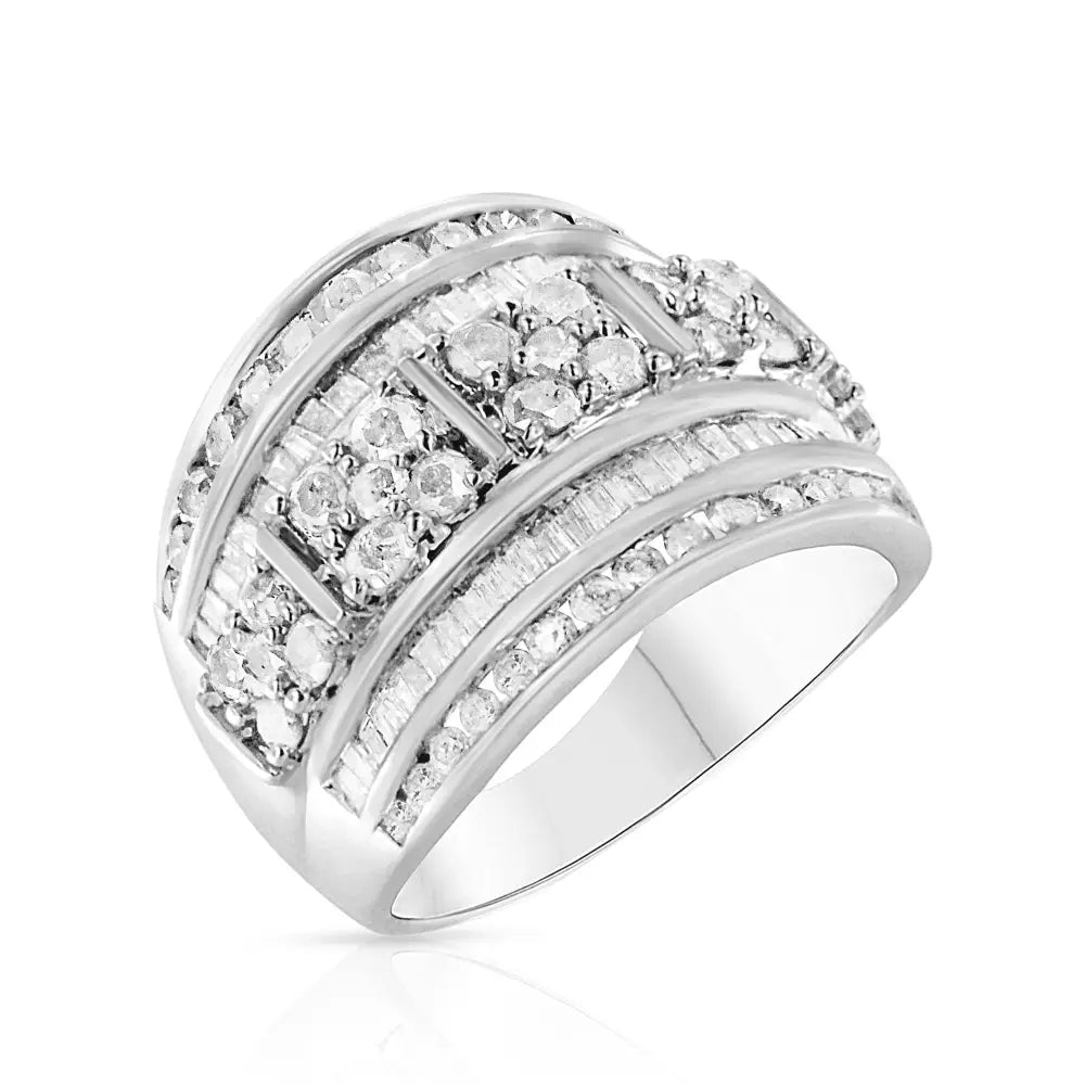 Exquisite Channel Set Tapered Cocktail Fashion Ring with Baguette Cut Diamond