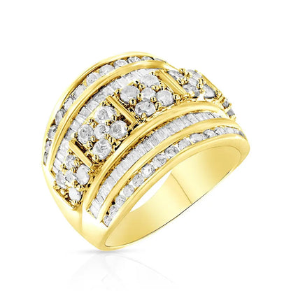 Exquisite Channel Set Tapered Cocktail Fashion Ring with Baguette Cut Diamond