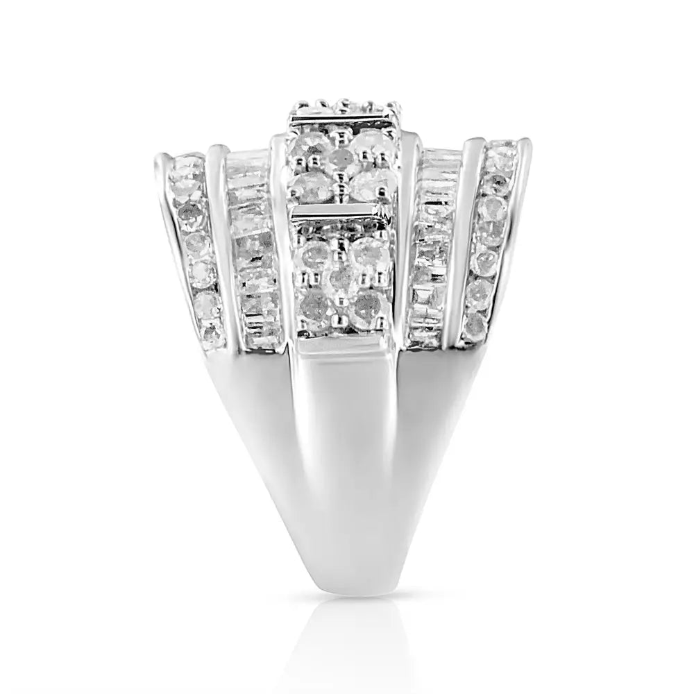 Exquisite Channel Set Tapered Cocktail Fashion Ring with Baguette Cut Diamond