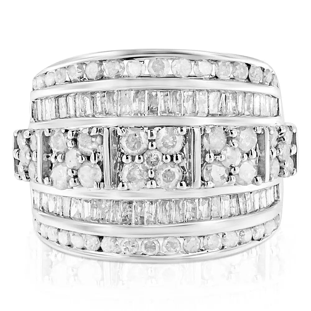 Exquisite Channel Set Tapered Cocktail Fashion Ring with Baguette Cut Diamond