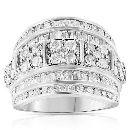 Exquisite Channel Set Tapered Cocktail Fashion Ring with Baguette Cut Diamond