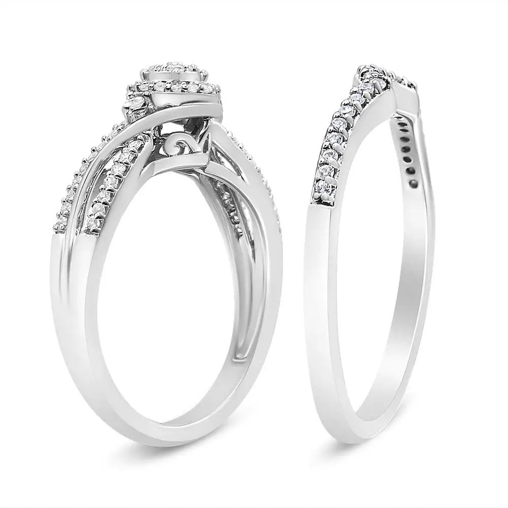 Exquisite Composite Diamond Frame Bypass Bridal Set in Sterling Silver