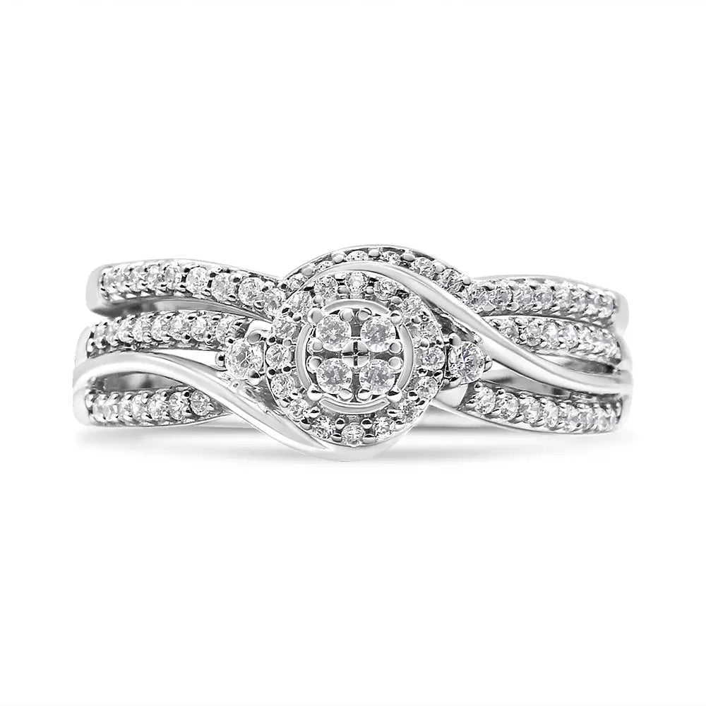 Exquisite Composite Diamond Frame Bypass Bridal Set in Sterling Silver