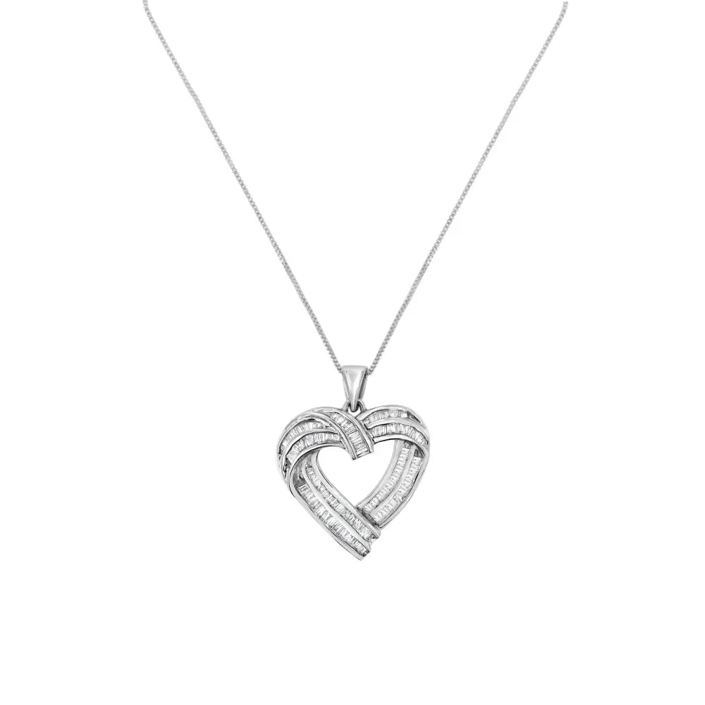 Exquisite Cttw Baguette Diamond Heart Pendant Necklace in Sterling Silver