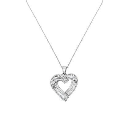 Exquisite Cttw Baguette Diamond Heart Pendant Necklace in Sterling Silver