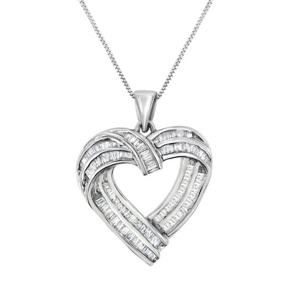 Exquisite Cttw Baguette Diamond Heart Pendant Necklace in Sterling Silver