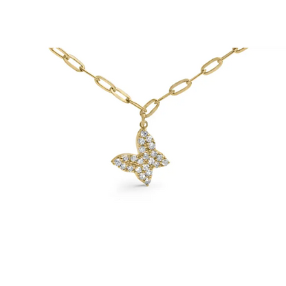 Exquisite Cttw Diamond Butterfly Station Paperclip Necklace in 14kt Gold