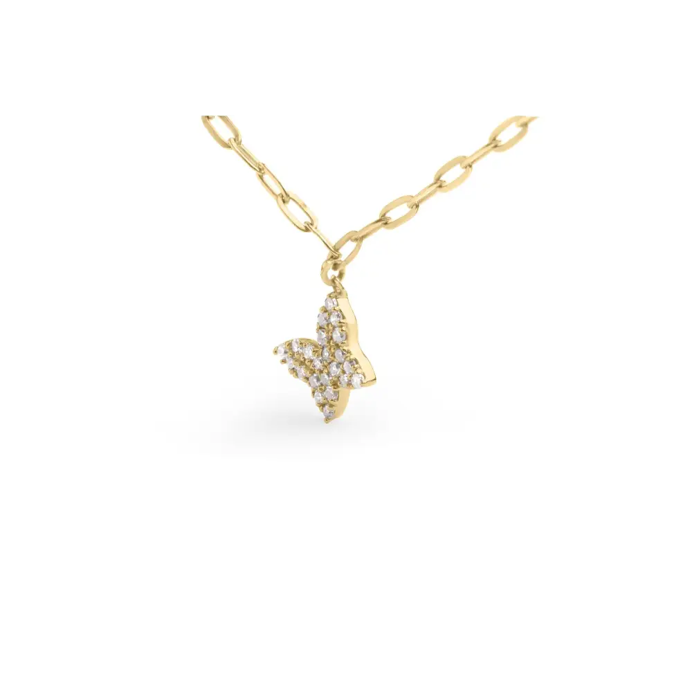 Exquisite Cttw Diamond Butterfly Station Paperclip Necklace in 14kt Gold