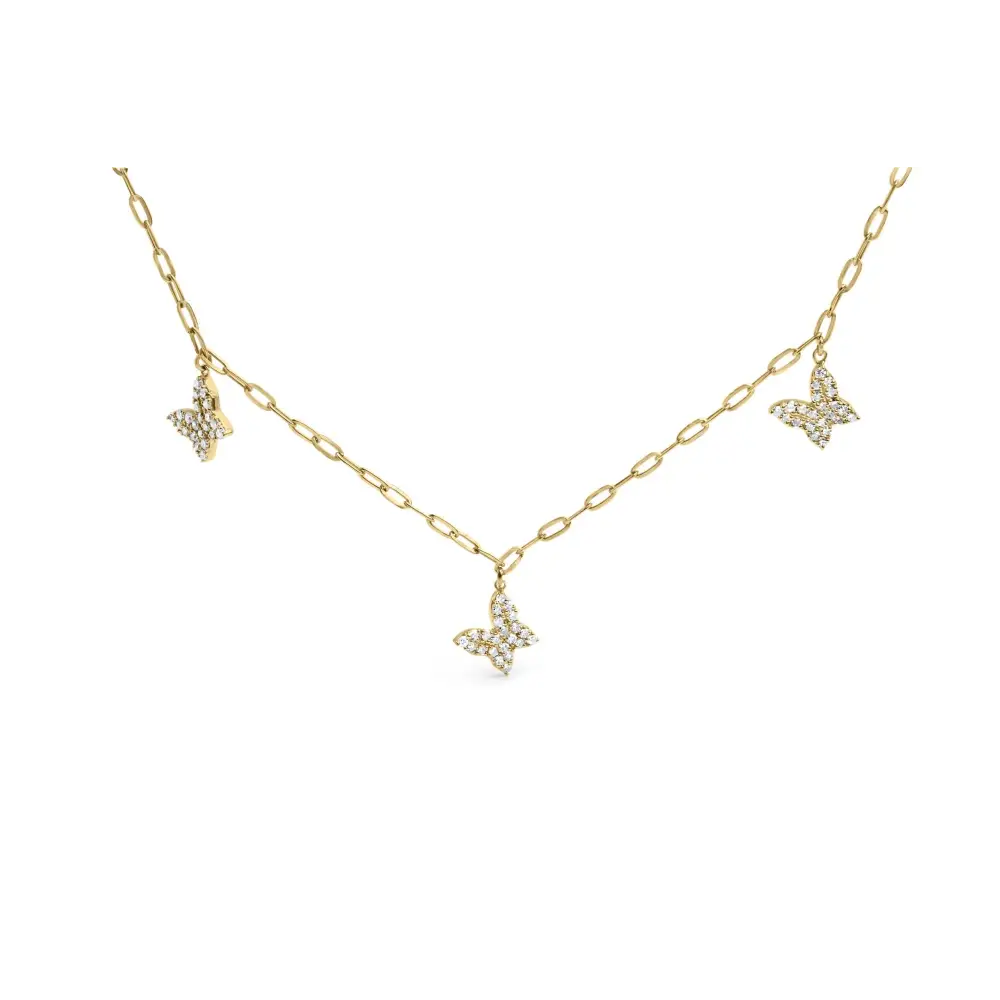 Exquisite Cttw Diamond Butterfly Station Paperclip Necklace in 14kt Gold