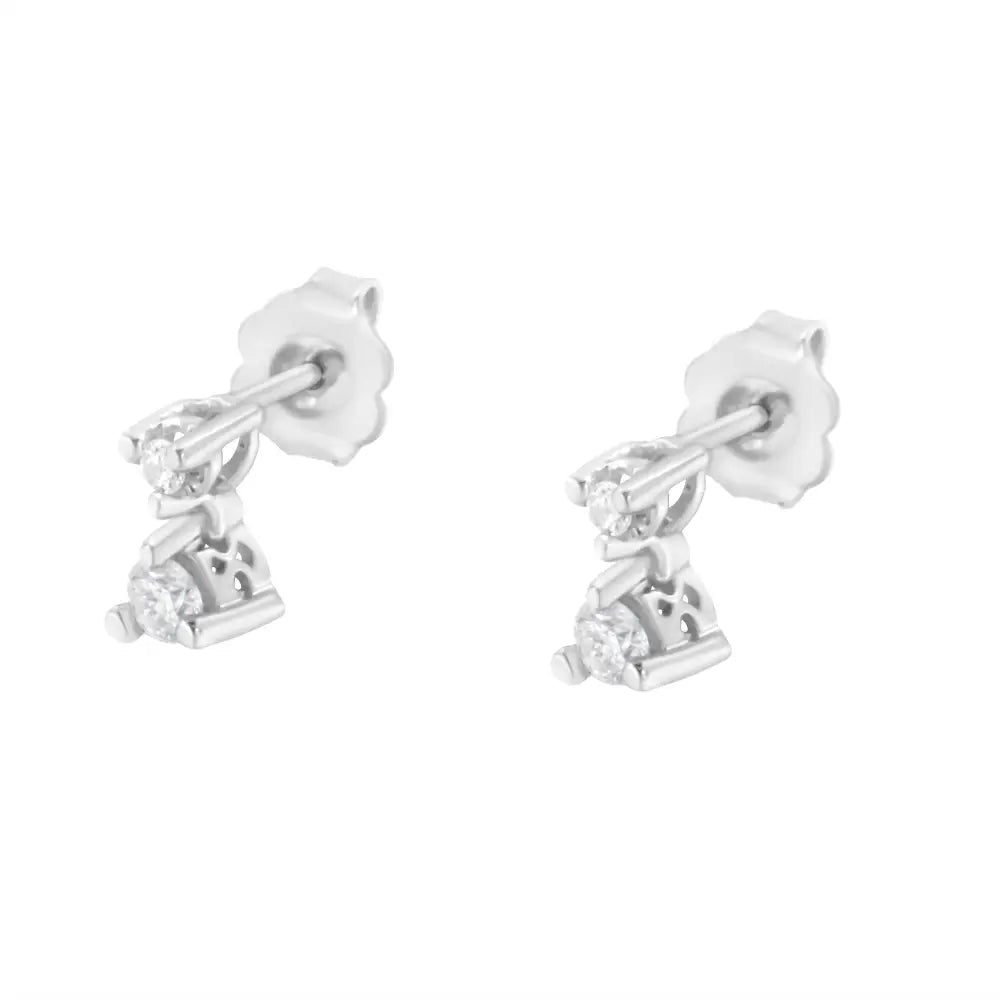 Exquisite Cttw Double Diamond Drop Dangle Stud Earrings in 14k White Gold