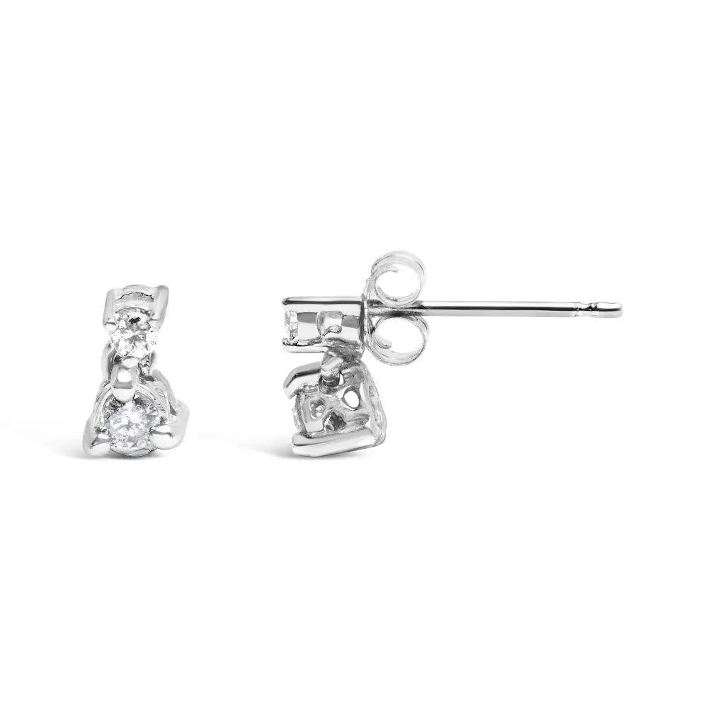 Exquisite Cttw Double Diamond Drop Dangle Stud Earrings in 14k White Gold