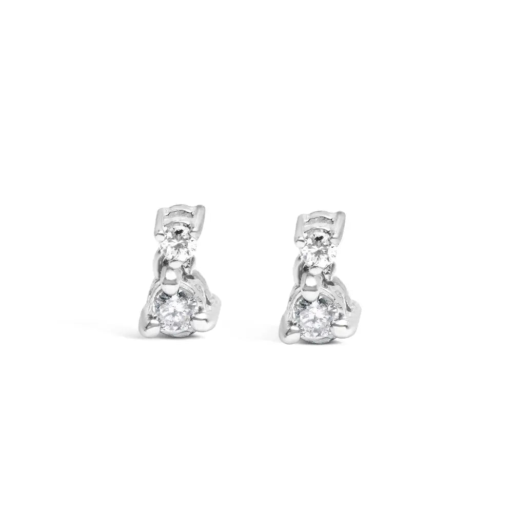 Exquisite Cttw Double Diamond Drop Dangle Stud Earrings in 14k White Gold