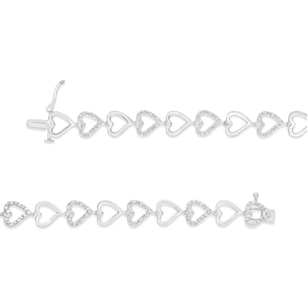 Exquisite Diamond Alternating Heart Link Bracelet in Sterling Silver